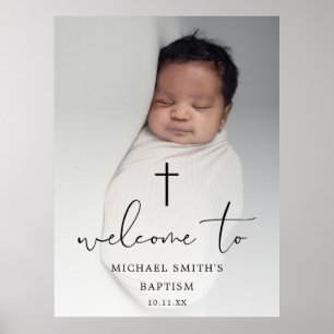 Välkomsttecken för Modern Photo Script Baptism Poster