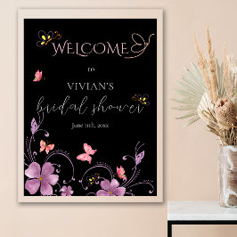 Välkomsttecken för Modern Rosa Butterflies Möhippa Poster