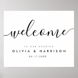 Välkomsttecken för Modern Script Black White Bröll Poster