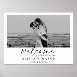 Välkomsttecken för Modern Script Bröllop med foto Poster
