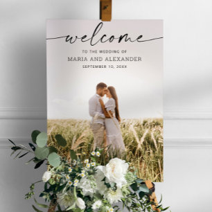 Välkomsttecken för Modern Script Bröllop med foto Poster