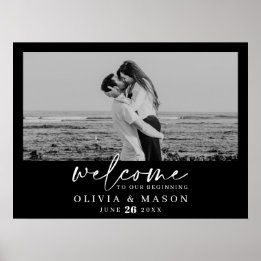 Välkomsttecken för Modern Script Bröllop med foto Poster