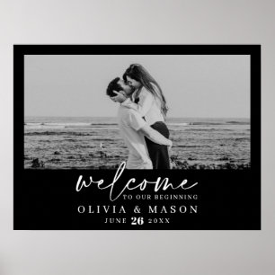 Välkomsttecken för Modern Script Bröllop med foto Poster