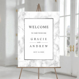 Välkomsttecken för Modern White Marble Bröllop Poster