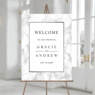 Välkomsttecken för Modern White Marble Bröllop Poster