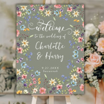 Välkomsttecken för Modern Wildblommor Sage Grönt B