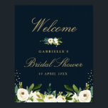 välkomsttecken för möhippa av elfenbensvit blommig poster<br><div class="desc">Ett vackert grönt tema med vattenfärgade elfenbensvita blommor och grönt löv. Texten och mörk blått färg kan vara personlig.</div>