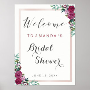 Välkomsttecken för möhippa Burgundär blommigt Poster