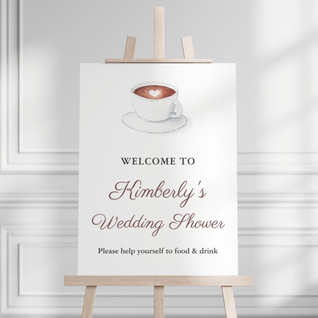 Välkomsttecken för Möhippa för kaffeblandning för  Poster (Coffee Cup Love Is Brewing Bridal Shower Party Welcome Sign)