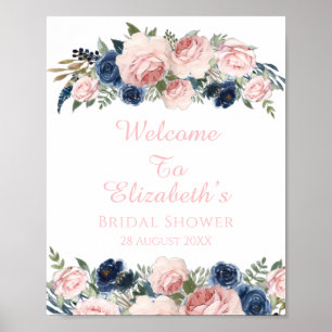Välkomsttecken för Möhippan marin blå Blommigt Poster