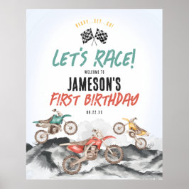 Välkomsttecken för Motor Dirt Bike Boy Födelsedags Poster