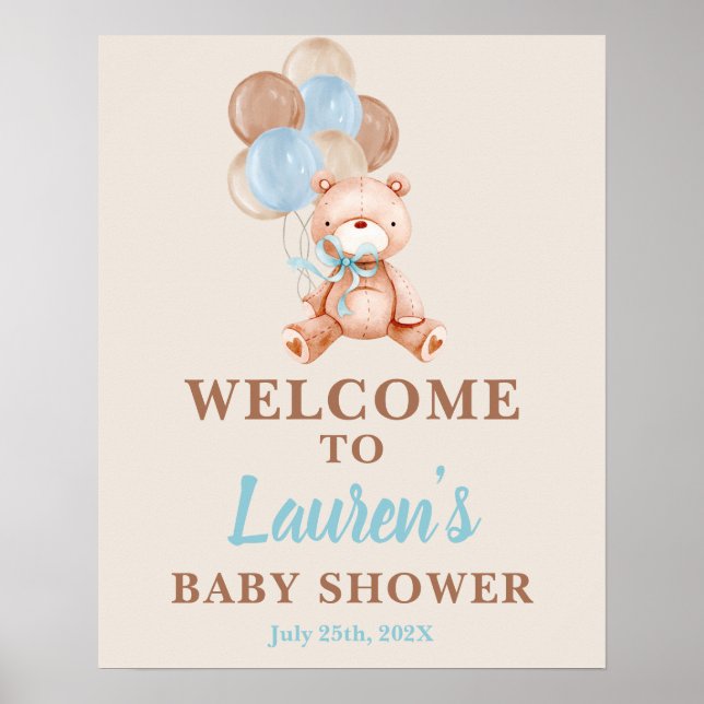 Välkomsttecken för nalle Baby Shower Boy Poster (Framsidan)