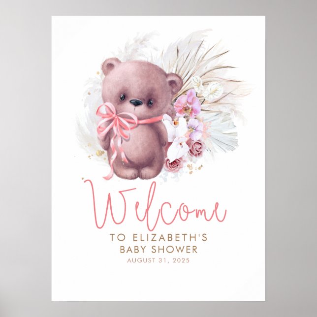 Välkomsttecken för nalle Baby Shower Poster (Framsidan)