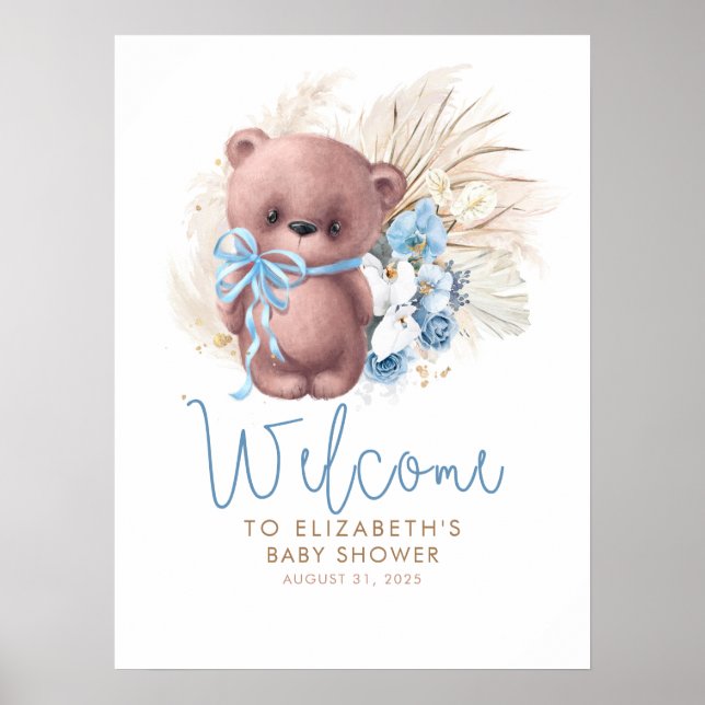 Välkomsttecken för nalle Baby Shower Poster (Framsidan)