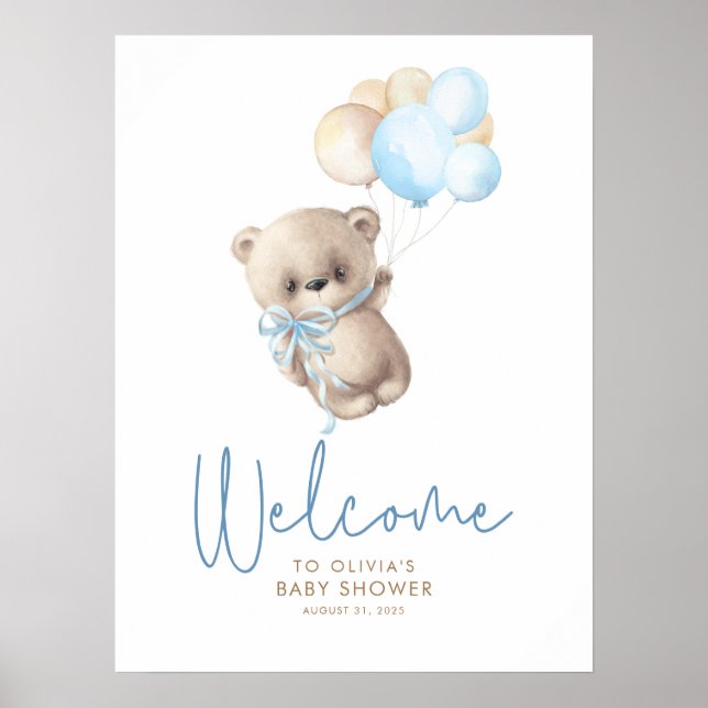 Välkomsttecken för nalle Baby Shower Poster (Framsidan)