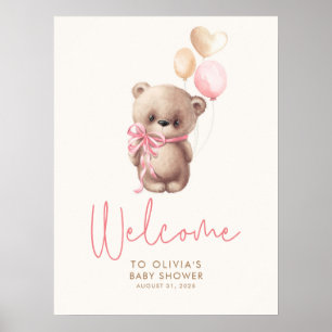 Välkomsttecken för nalle Baby Shower Poster