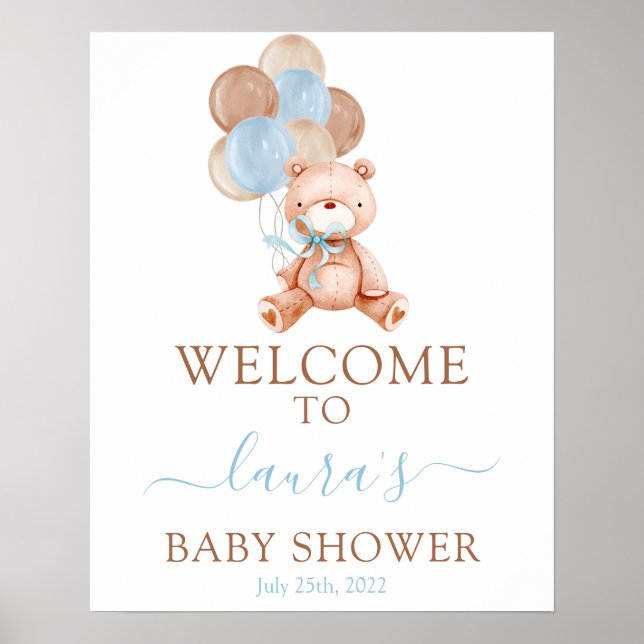 Välkomsttecken för nalle Baby Shower Poster (Framsidan)