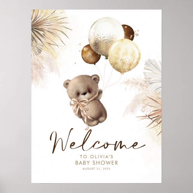 Välkomsttecken för nalle Baby Shower Poster (Framsidan)