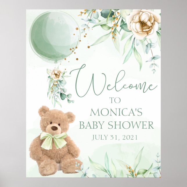 Välkomsttecken för nalle Baby Shower Poster (Framsidan)
