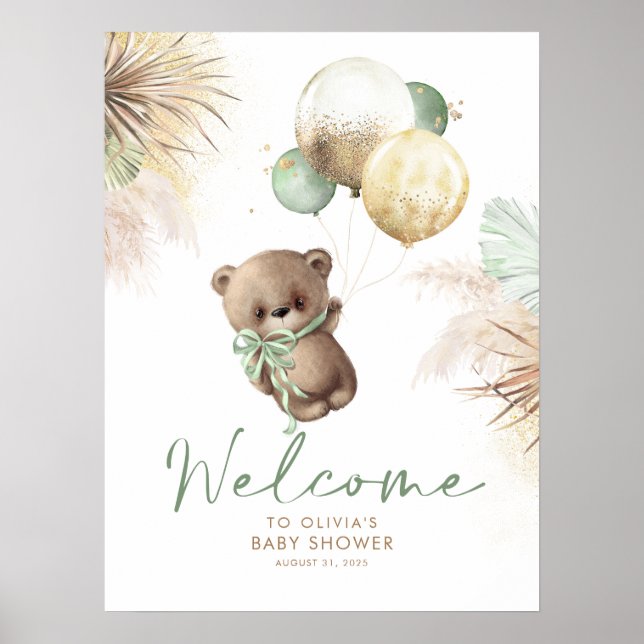Välkomsttecken för nalle Baby Shower Poster (Framsidan)