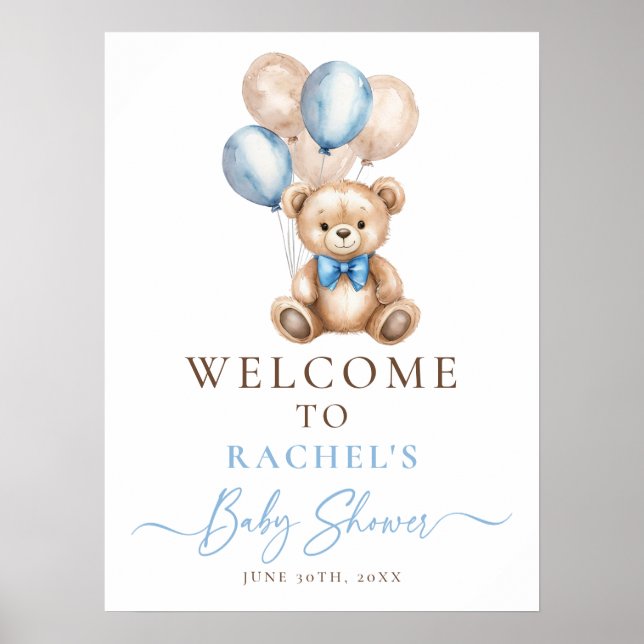 Välkomsttecken för nalle Balloon Boy Shower Poster (Framsidan)