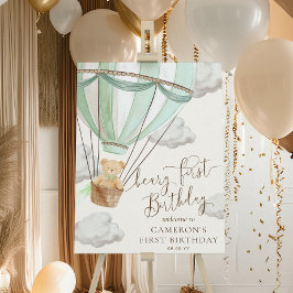 Välkomsttecken för nalle Beary Mint First Birthday Poster