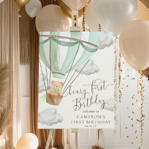 Välkomsttecken för nalle Beary Mint First Birthday Poster
