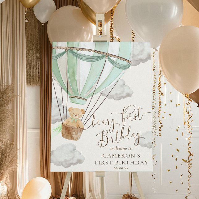 Välkomsttecken för nalle Beary Mint First Birthday Poster (Skapare uppladdad)
