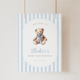 Välkomsttecken för nalle Blue Birthday Poster