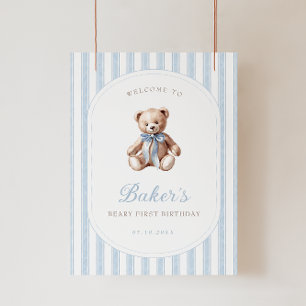 Välkomsttecken för nalle Blue Birthday Poster