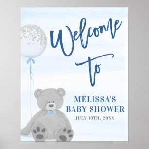 Välkomsttecken för Nalle Blue Grått Balloon Poster