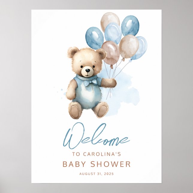 Välkomsttecken för nalle Boy Blue Shower Poster (Framsidan)