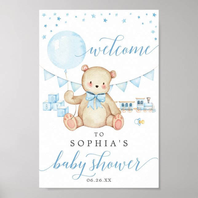 Välkomsttecken för nalle Boy Blue Shower Poster (Framsidan)