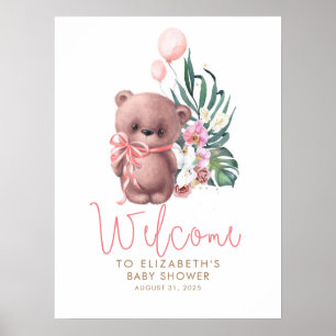 Välkomsttecken för nalle Rosa Baby Shower Poster