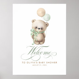 Välkomsttecken för nalle Sage Baby Shower Poster