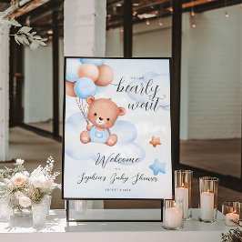Välkomsttecken för nalle Watercolor Boy Shower Poster