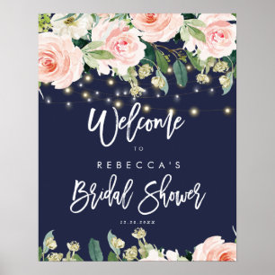 Välkomsttecken för navy blommigt ro möhippa poster