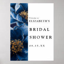 Välkomsttecken för Navy Blue Modern Blommigt Möhip