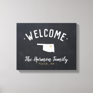 Välkomsttecken för Oklahoma Family Monogram Välkom Canvastryck