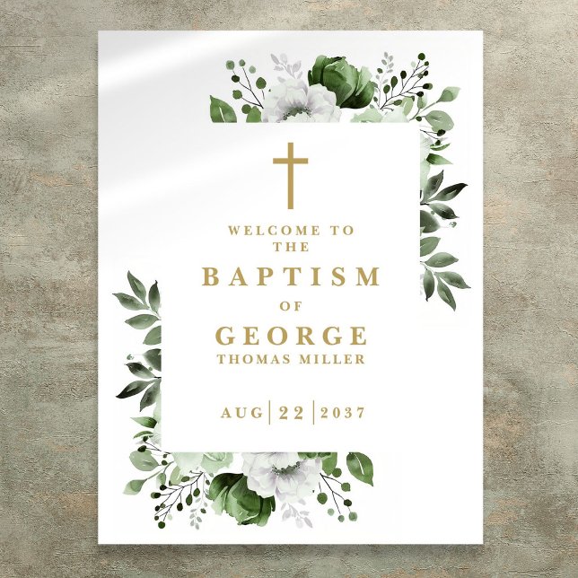 Välkomsttecken för oliv grönt botanisk modern bapt poster (Olive Green Botanical Modern Baptism Welcome Sign)
