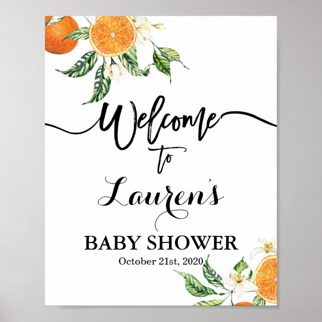 Välkomsttecken för orange Baby Shower Poster (Framsidan)