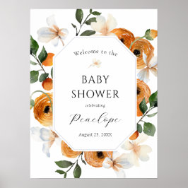 Välkomsttecken för orange Cutie Baby Shower Poster
