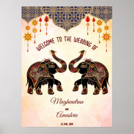 Välkomsttecken för Ornate Indian elefant Indian br Poster
