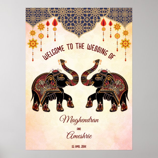Välkomsttecken för Ornate Indian elefant Indian br Poster (Framsidan)