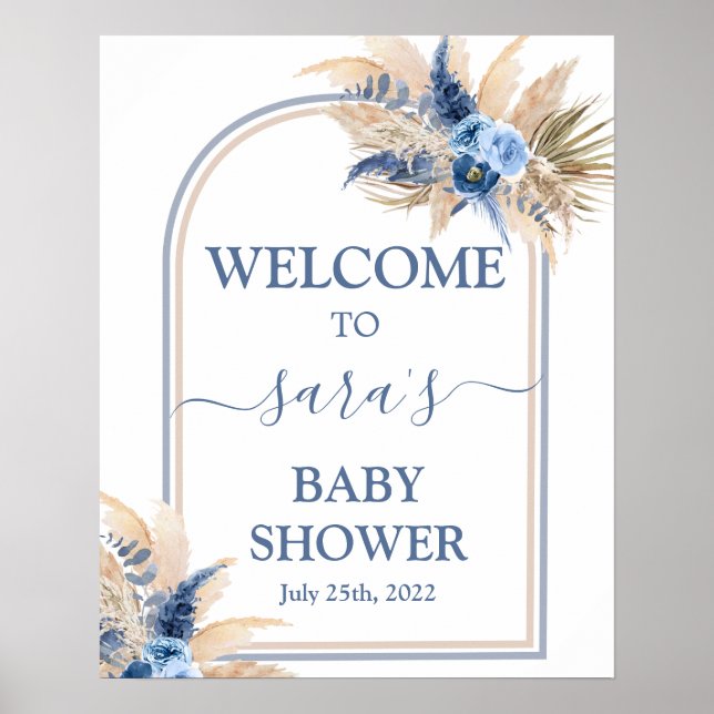 Välkomsttecken för Pampas Grass Baby Shower Boy Poster (Framsidan)