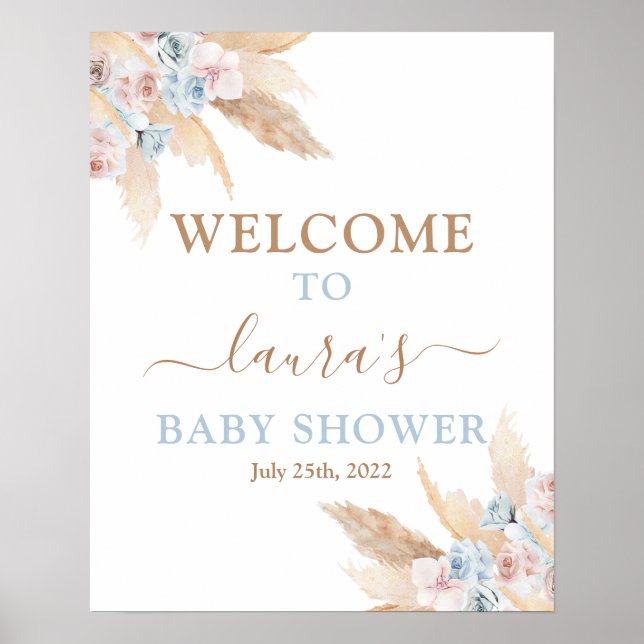 Välkomsttecken för Pampas Grass Baby Shower Boy Poster (Framsidan)