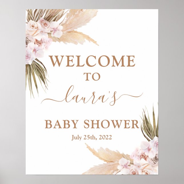 Välkomsttecken för Pampas Grass Baby Shower Poster (Framsidan)