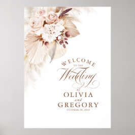 Välkomsttecken för Pampas Grass Blommigt Bröllop Poster