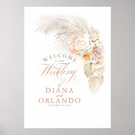 Välkomsttecken för Pampas Grass Blommigt Bröllop Poster