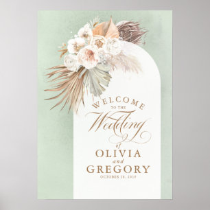 Välkomsttecken för Pampas Grass Blommigt Bröllop Poster
